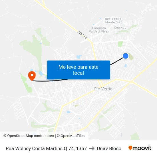 Rua Wolney Costa Martins Q 74, 1357 to Unirv Bloco map