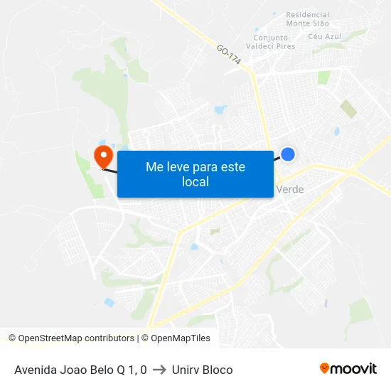 Avenida Joao Belo Q 1, 0 to Unirv Bloco map