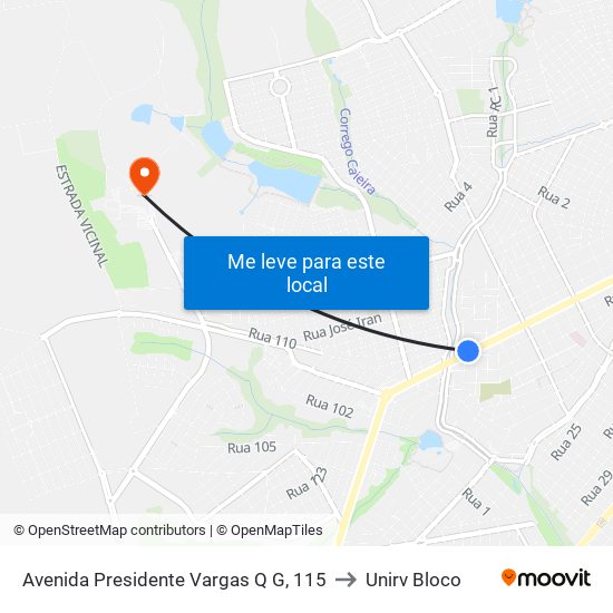 Avenida Presidente Vargas Q G, 115 to Unirv Bloco map