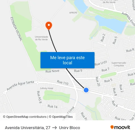 Avenida Universitária, 27 to Unirv Bloco map