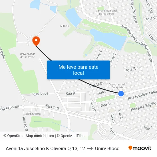 Avenida Juscelino K Oliveira Q 13, 12 to Unirv Bloco map
