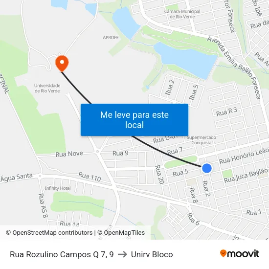 Rua Rozulino Campos Q 7, 9 to Unirv Bloco map