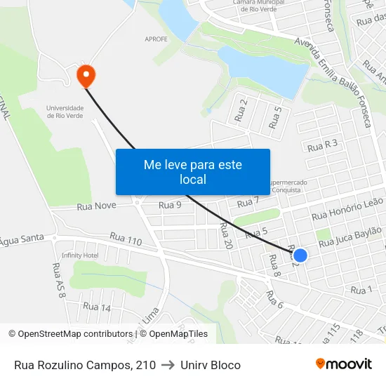 Rua Rozulino Campos, 210 to Unirv Bloco map