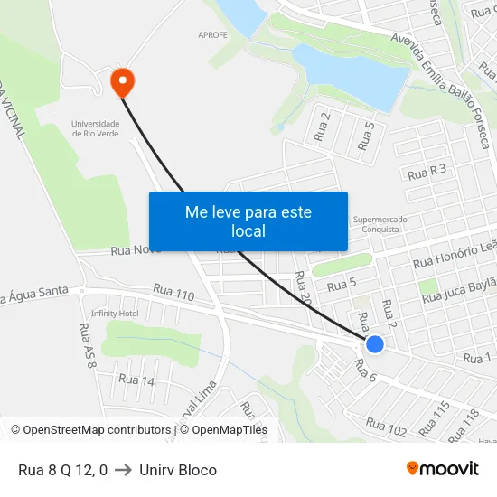 Rua 8 Q 12, 0 to Unirv Bloco map
