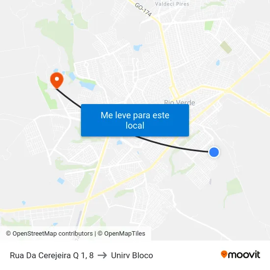 Rua Da Cerejeira Q 1, 8 to Unirv Bloco map