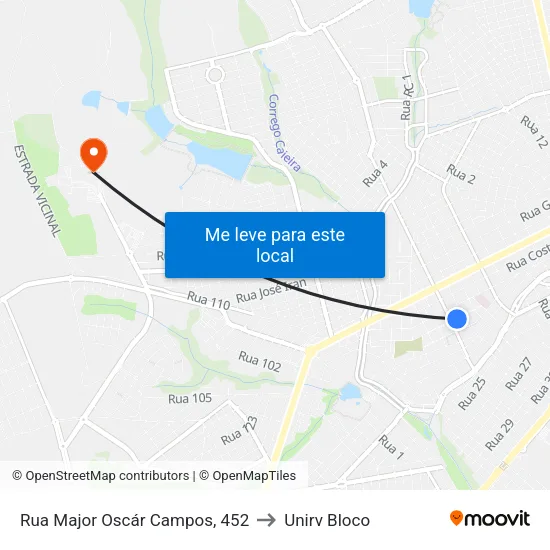 Rua Major Oscár Campos, 452 to Unirv Bloco map