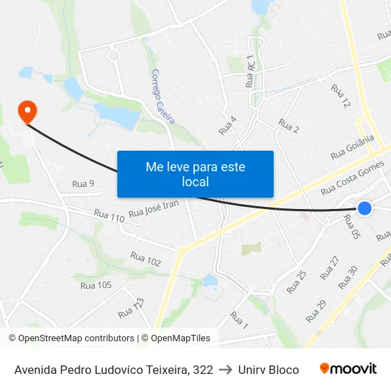Avenida Pedro Ludovíco Teixeira, 322 to Unirv Bloco map
