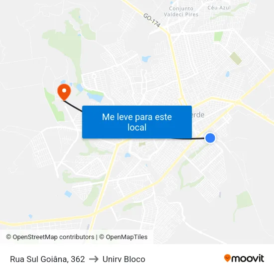 Rua Sul Goiâna, 362 to Unirv Bloco map