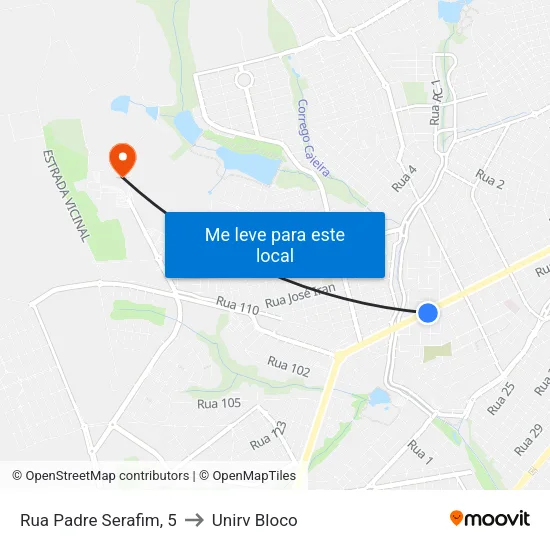 Rua Padre Serafim, 5 to Unirv Bloco map