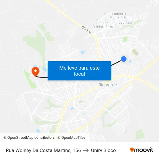 Rua Wolney Da Costa Martins, 156 to Unirv Bloco map