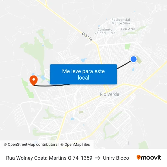 Rua Wolney Costa Martins Q 74, 1359 to Unirv Bloco map