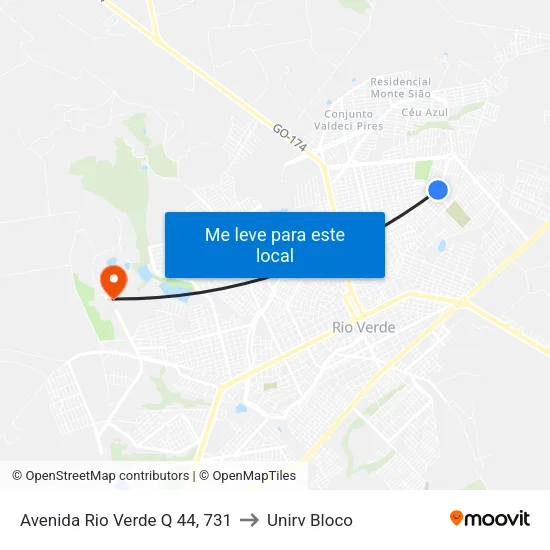 Avenida Rio Verde Q 44, 731 to Unirv Bloco map