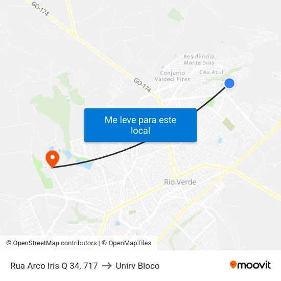 Rua Arco Iris Q 34, 717 to Unirv Bloco map
