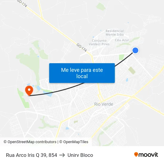 Rua Arco Iris Q 39, 854 to Unirv Bloco map