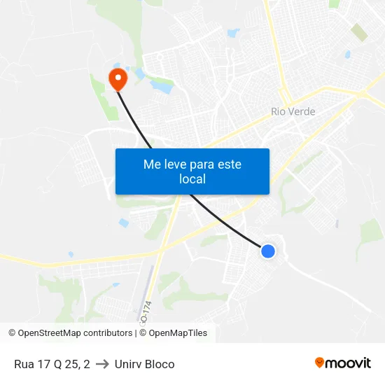 Rua 17 Q 25, 2 to Unirv Bloco map