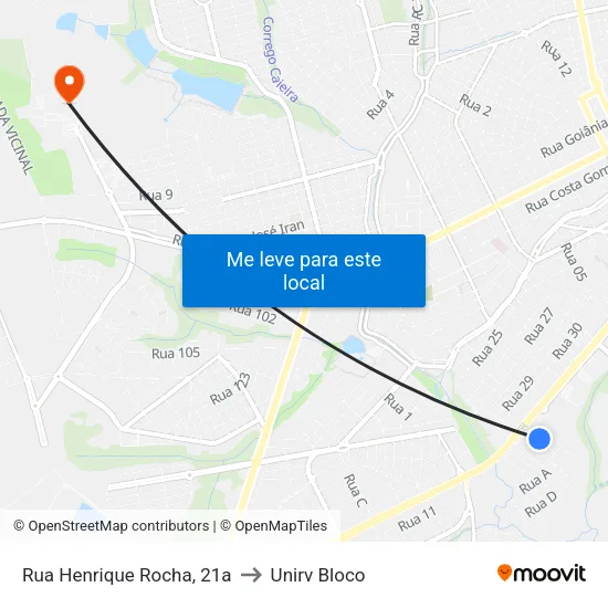 Rua Henrique Rocha, 21a to Unirv Bloco map