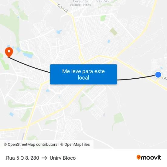 Rua 5 Q 8, 280 to Unirv Bloco map