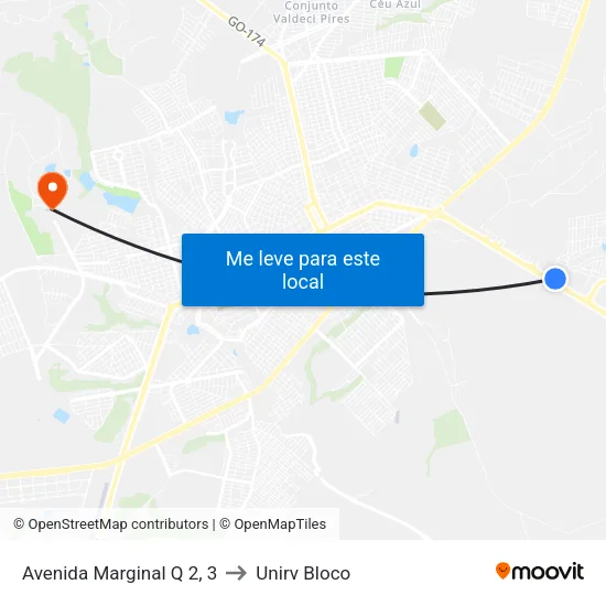 Avenida Marginal Q 2, 3 to Unirv Bloco map