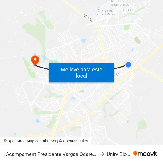 Acampament Presidente Vargas Qdarea, 0 to Unirv Bloco map