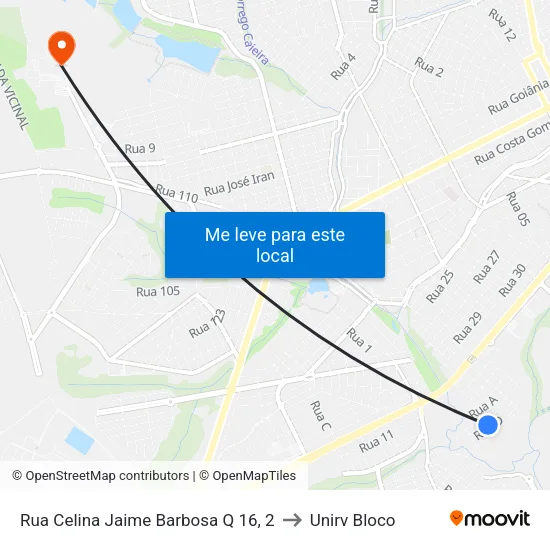 Rua Celina Jaime Barbosa Q 16, 2 to Unirv Bloco map