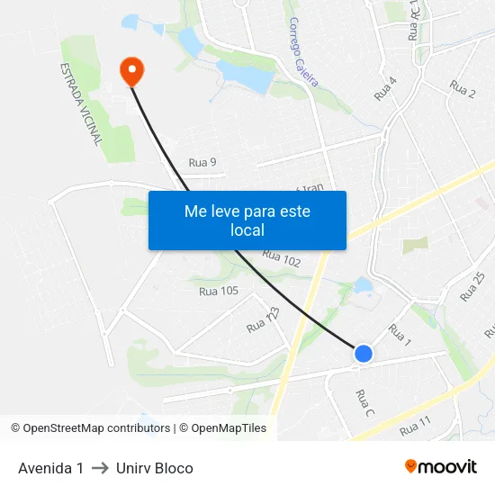 Avenida 1 to Unirv Bloco map
