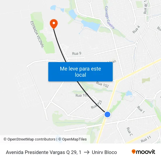 Avenida Presidente Vargas Q 29, 1 to Unirv Bloco map