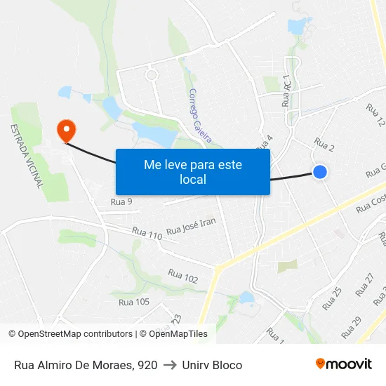 Rua Almiro De Moraes, 920 to Unirv Bloco map