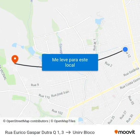 Rua Eurico Gaspar Dutra Q 1, 3 to Unirv Bloco map