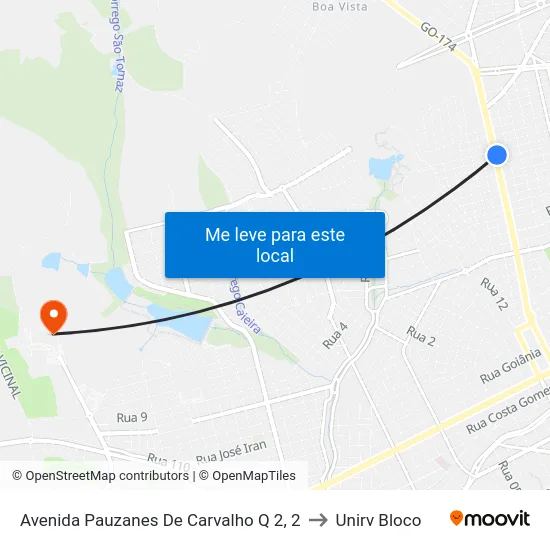 Avenida Pauzanes De Carvalho Q 2, 2 to Unirv Bloco map