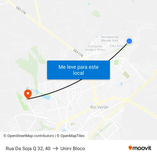Rua Da Soja Q 32, 40 to Unirv Bloco map