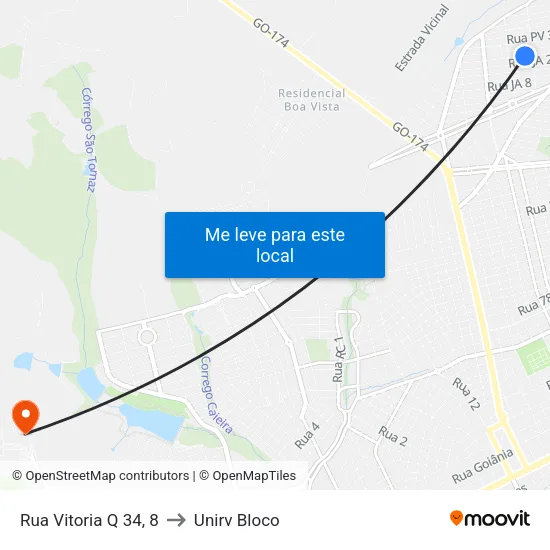 Rua Vitoria Q 34, 8 to Unirv Bloco map