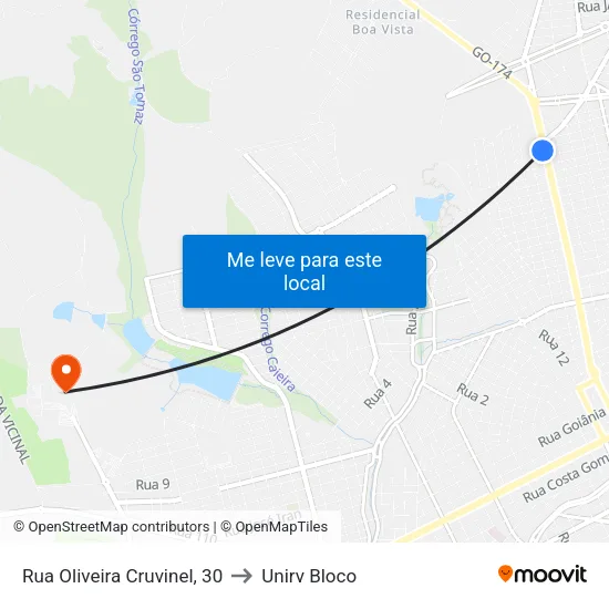 Rua Oliveira Cruvinel, 30 to Unirv Bloco map