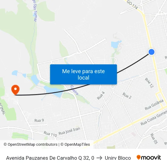 Avenida Pauzanes De Carvalho Q 32, 0 to Unirv Bloco map
