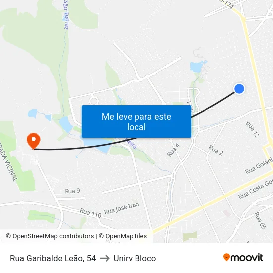 Rua Garibalde Leão, 54 to Unirv Bloco map