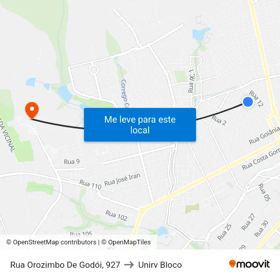 Rua Orozimbo De Godói, 927 to Unirv Bloco map