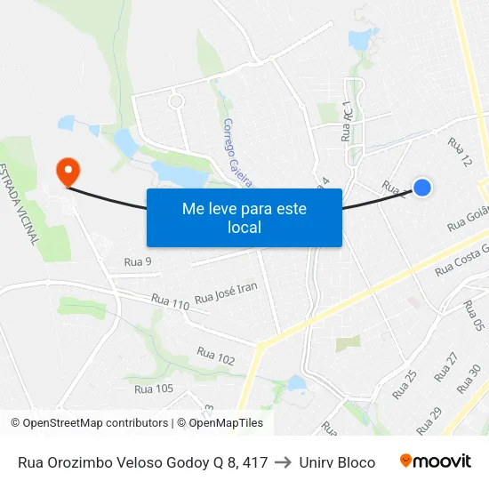 Rua Orozimbo Veloso Godoy Q 8, 417 to Unirv Bloco map