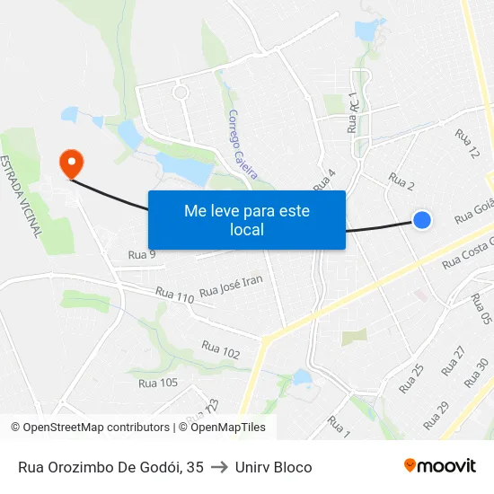 Rua Orozimbo De Godói, 35 to Unirv Bloco map