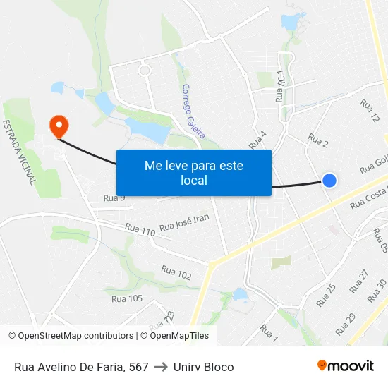 Rua Avelino De Faria, 567 to Unirv Bloco map