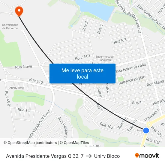Avenida Presidente Vargas Q 32, 7 to Unirv Bloco map