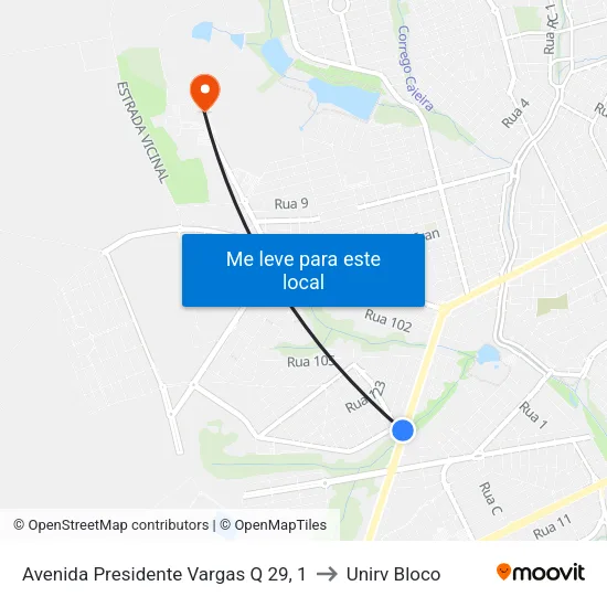 Avenida Presidente Vargas Q 29, 1 to Unirv Bloco map