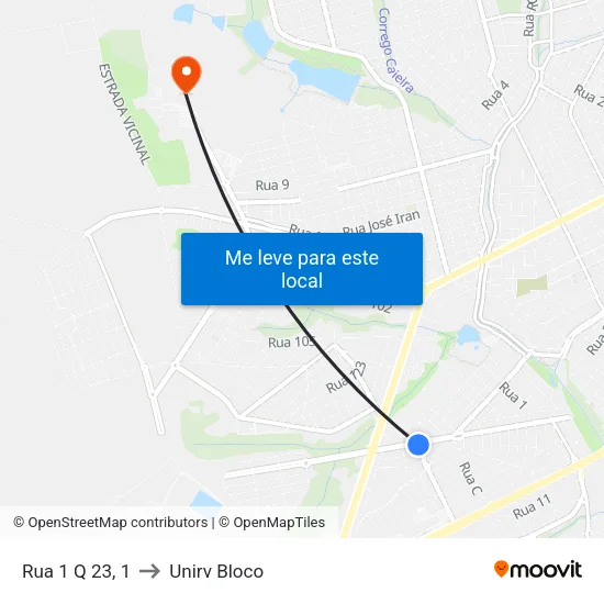 Rua 1 Q 23, 1 to Unirv Bloco map