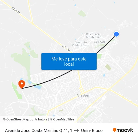 Avenida Jose Costa Martins Q 41, 1 to Unirv Bloco map