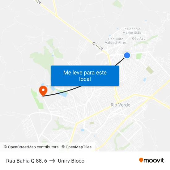 Rua Bahia Q 88, 6 to Unirv Bloco map