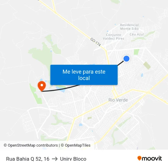 Rua Bahia Q 52, 16 to Unirv Bloco map
