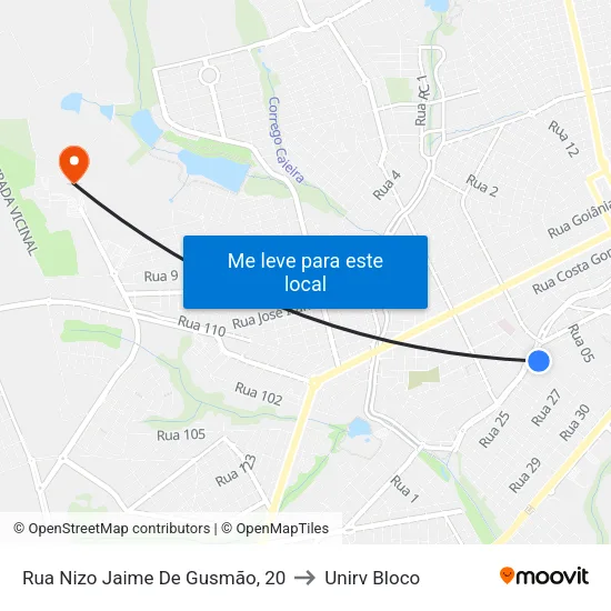 Rua Nizo Jaime De Gusmão, 20 to Unirv Bloco map
