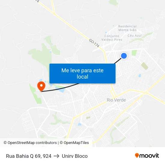 Rua Bahia Q 69, 924 to Unirv Bloco map