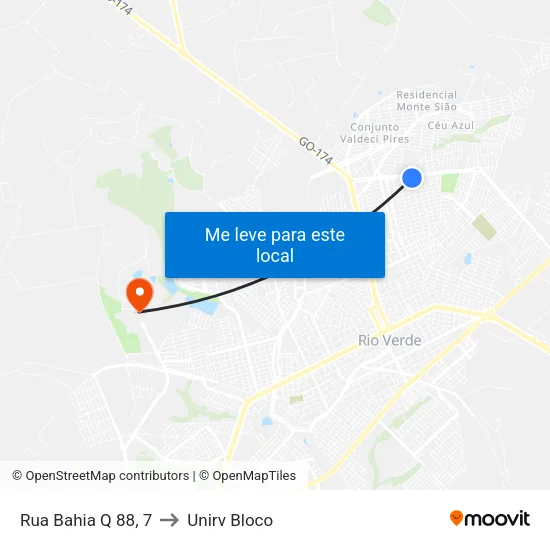 Rua Bahia Q 88, 7 to Unirv Bloco map