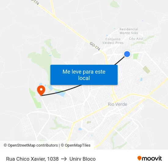 Rua Chico Xavier, 1038 to Unirv Bloco map