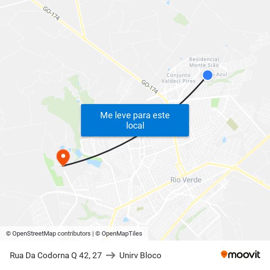 Rua Da Codorna Q 42, 27 to Unirv Bloco map