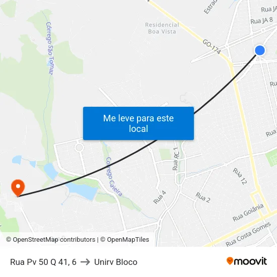 Rua Pv 50 Q 41, 6 to Unirv Bloco map